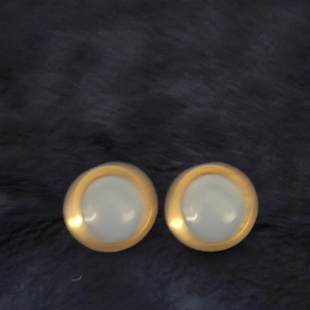 Vintage 60s Gold Tone Light Blue Cabochon Cufflinks  Round Button Minimalist